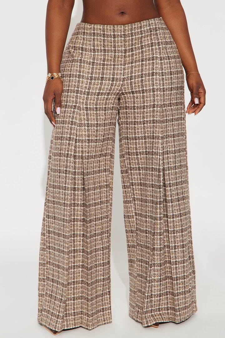 Nayeli High RiseWide Leg Plaid Pant 33 - Brown/combo