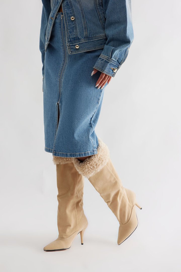 Seattle Ruched Knee High Boots - Sand