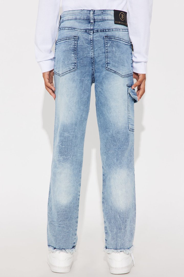 Mini Reid Multi Pocket Frayed Straight Leg Jeans - Medium Wash