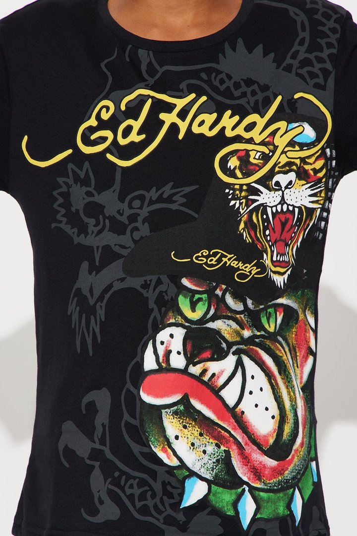Mini Ed Hardy Be The Bulldog Front/Back Short Sleeve Tee - Black