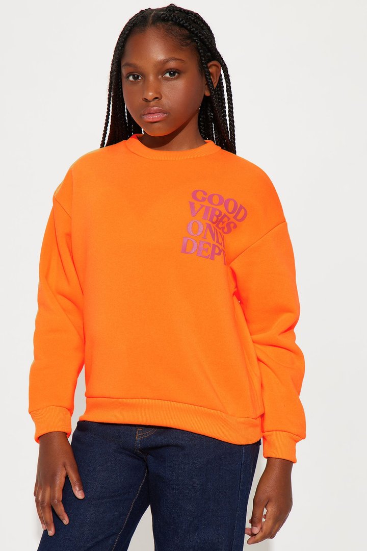 Mini Good Vibes Only Dept. Front/Back Crew Neck Sweatshirt - Orange