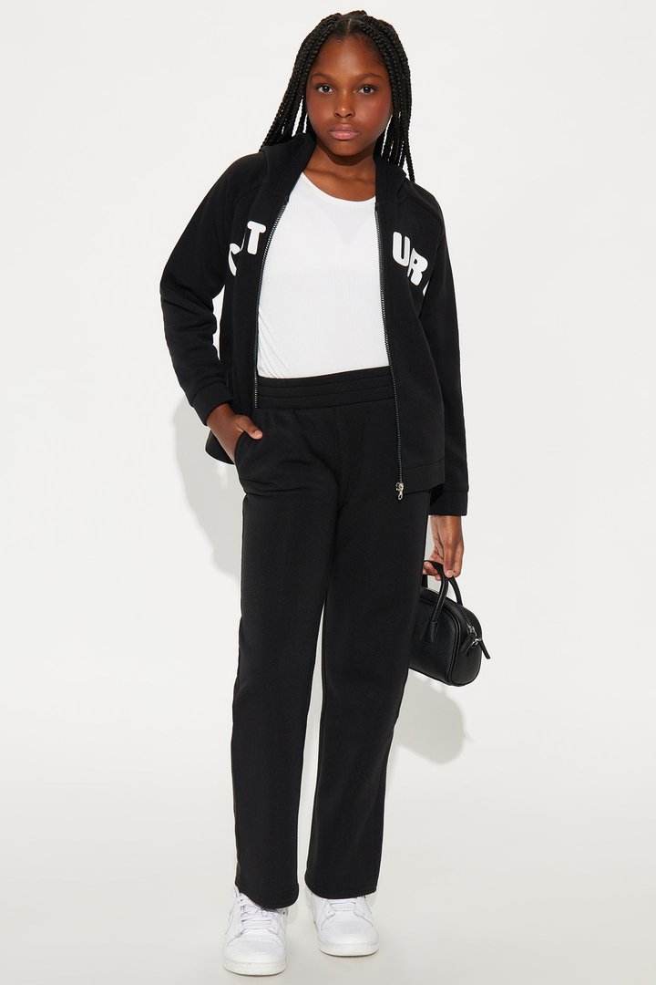 Mini Couture Comfort Zip Up Fleece Pant Set - Black
