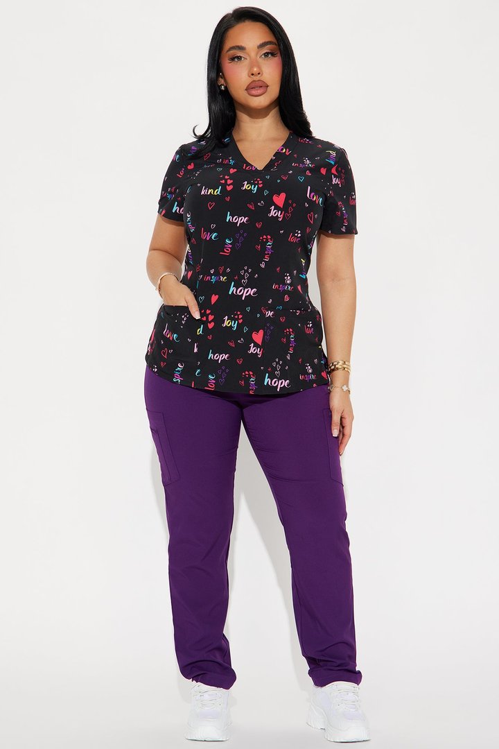 Be Kind Stretch Uniform Scrub Top - Black/combo