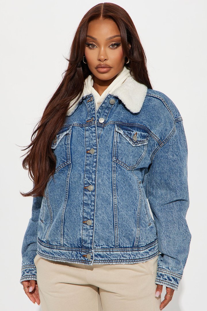 In My Zone Denim Sherpa Trucker Jacket - Medium Wash
