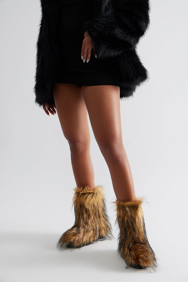 Fozzie Faux Fur Booties - Beige