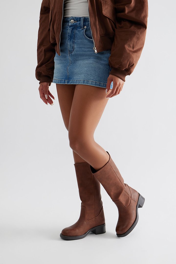 Scottsdale Faux Leather Knee High Boots - Brown