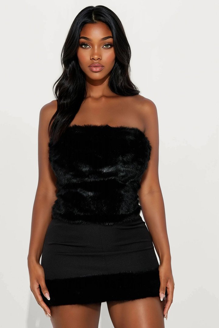 In The Night Faux Fur Corset Top - Black