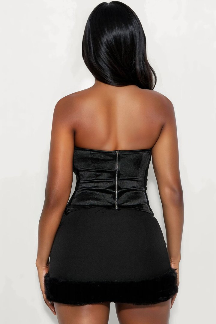 In The Night Faux Fur Corset Top - Black