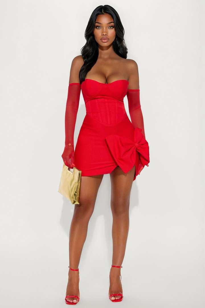 Love In The Air Bow Bandage Mini Dress - Red