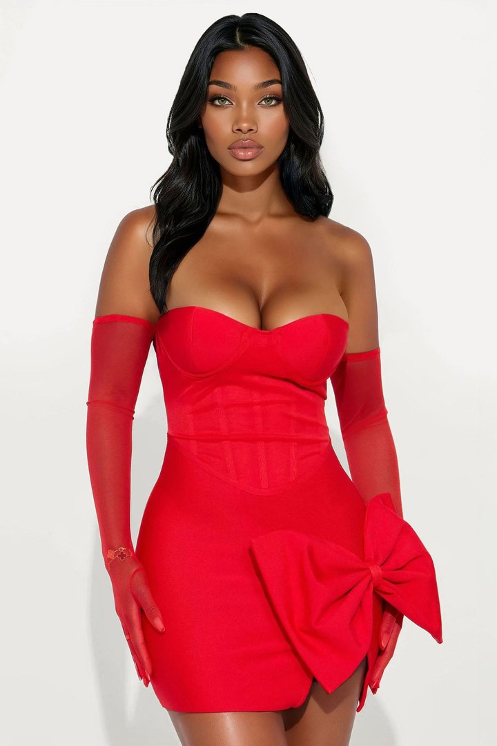 Love In The Air Bow Bandage Mini Dress - Red