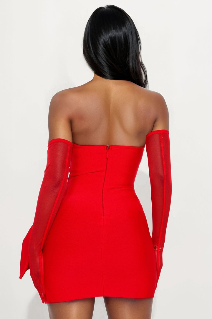 Love In The Air Bow Bandage Mini Dress - Red
