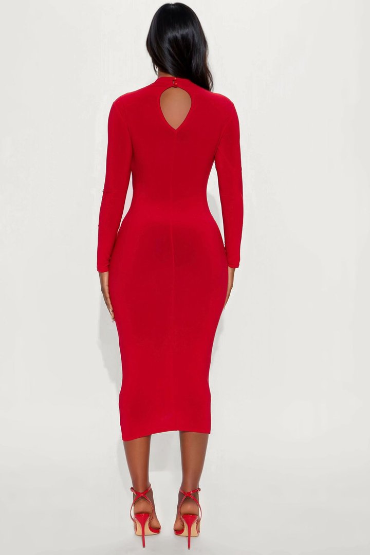 River Long Sleeve Midi Dress - Red