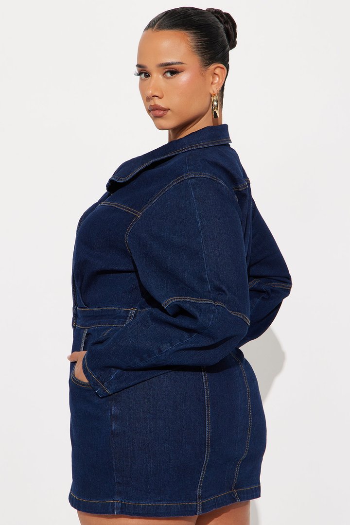 Going Downtown Denim Mini Dress - Dark Denim