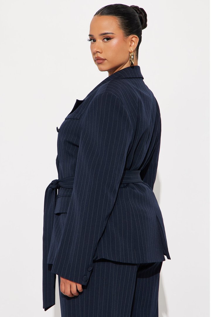 Focus Forward Belted Pinstripe Blazer - Navy/combo