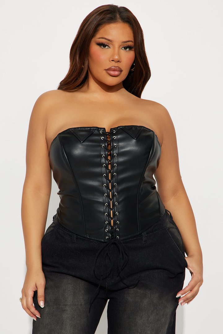 Mess With Me Faux Leather Corset - Black