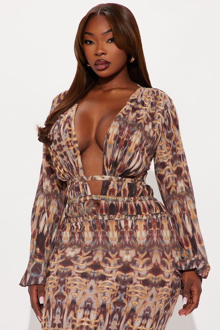 Raquel Mesh Maxi Dress - Brown/combo