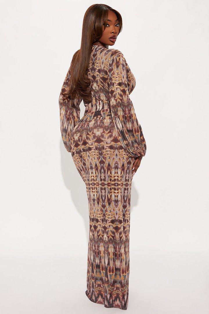 Raquel Mesh Maxi Dress - Brown/combo