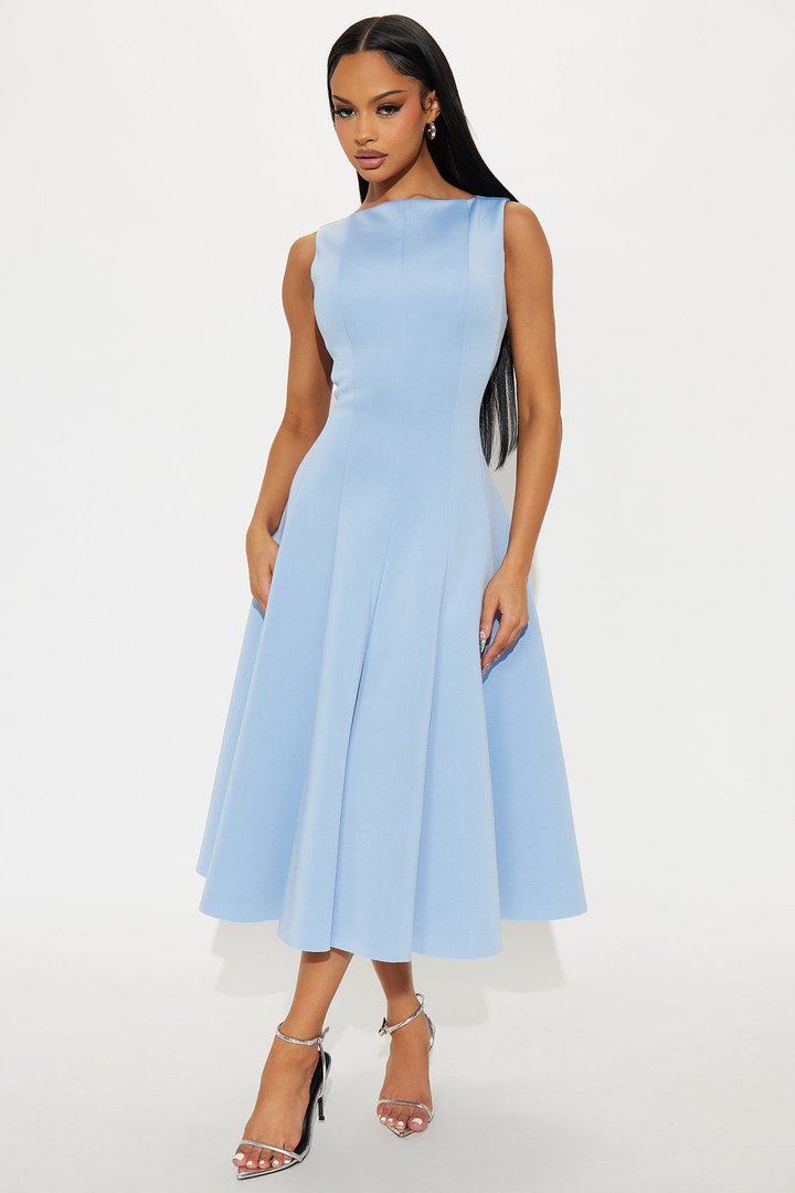 Sweet Sunday Pleated Midi Dress - Blue