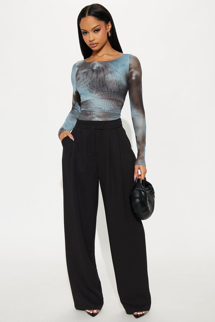 Sylvie Mesh Boat Neck Top - Aqua/Combo