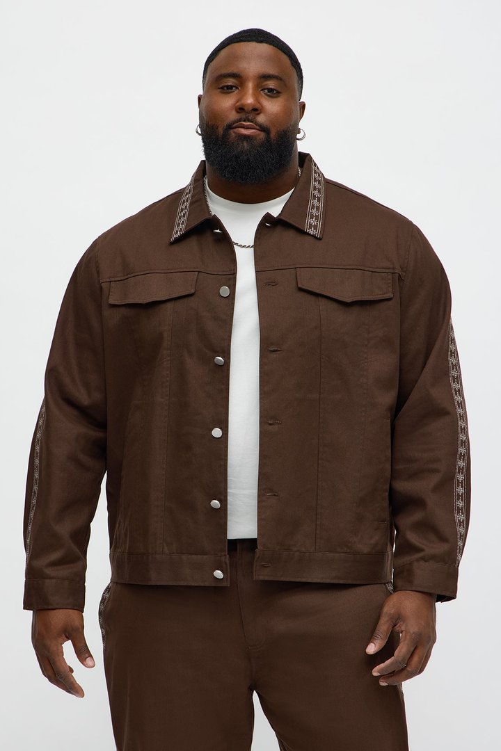 On A Loop Embroidered Stitch Trucker Jacket - Brown