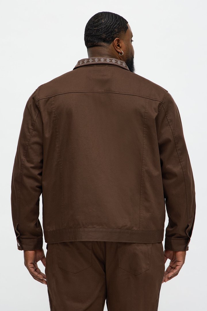 On A Loop Embroidered Stitch Trucker Jacket - Brown