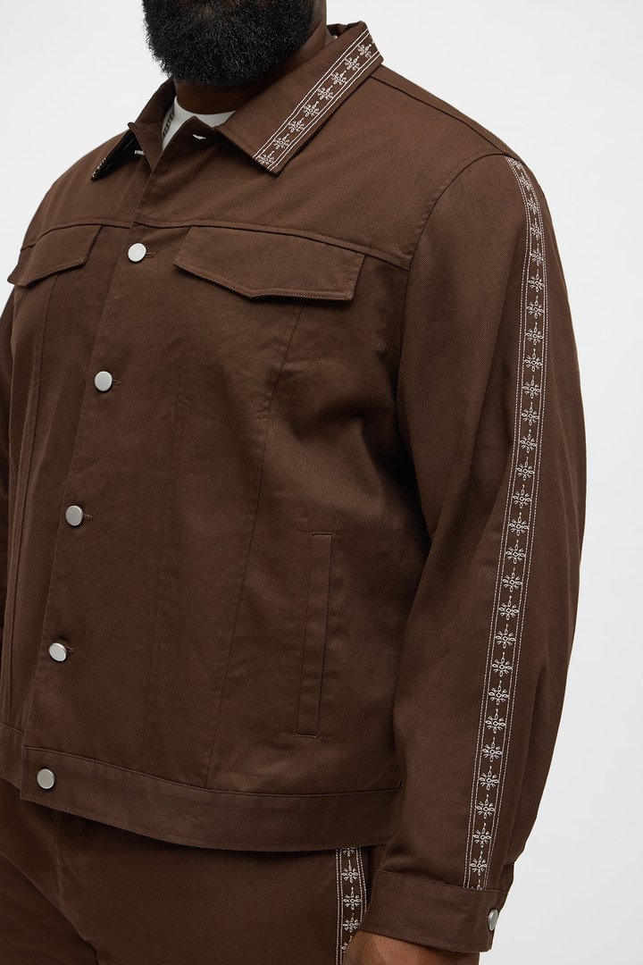 On A Loop Embroidered Stitch Trucker Jacket - Brown