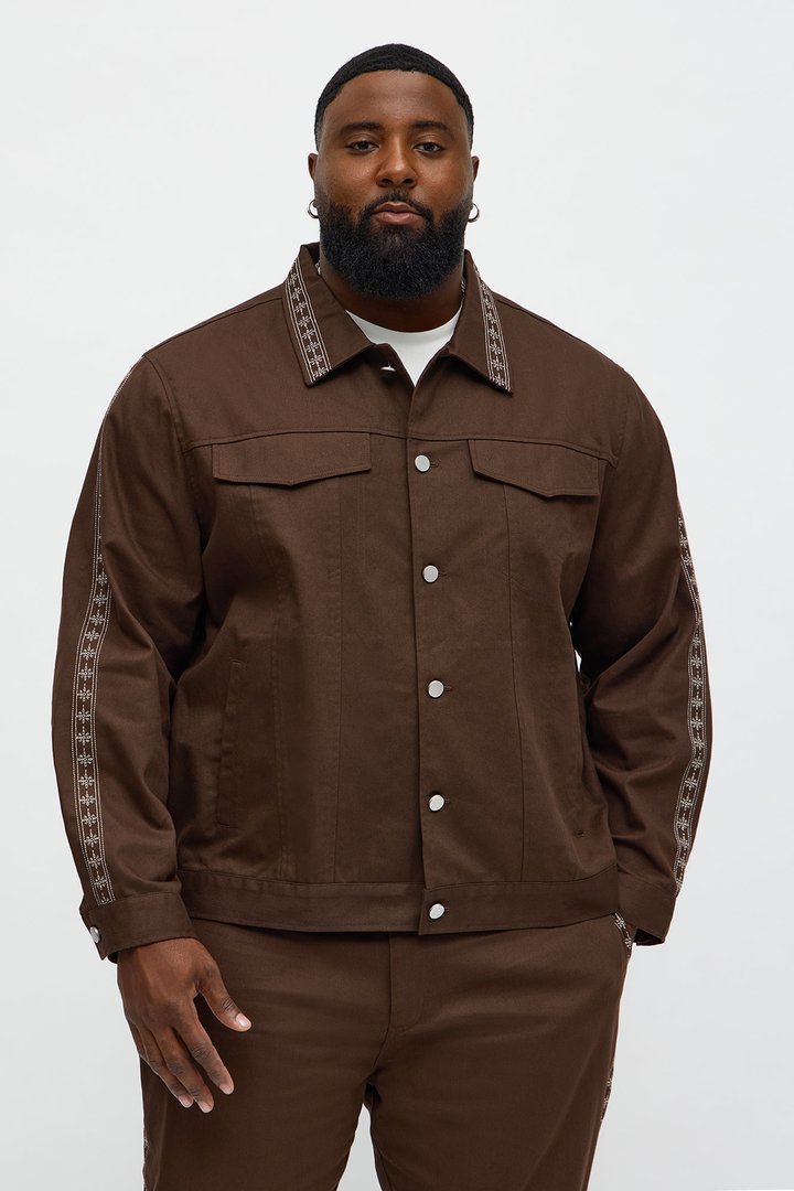 On A Loop Embroidered Stitch Trucker Jacket - Brown