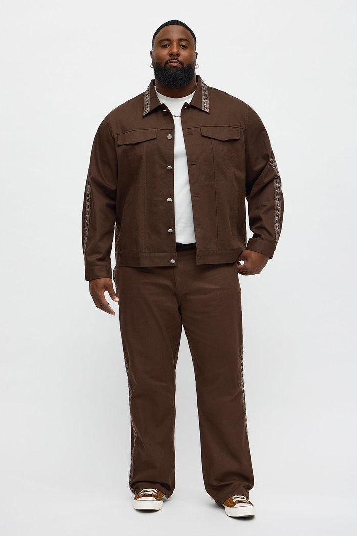 Stacked Slim Flare On A Loop Embroidered Stitch Pant - Brown