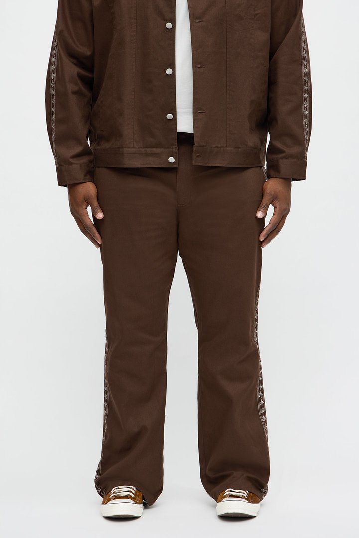 Stacked Slim Flare On A Loop Embroidered Stitch Pant - Brown