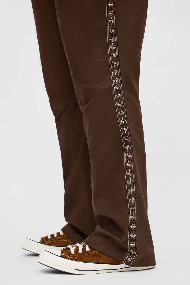 Stacked Slim Flare On A Loop Embroidered Stitch Pant - Brown