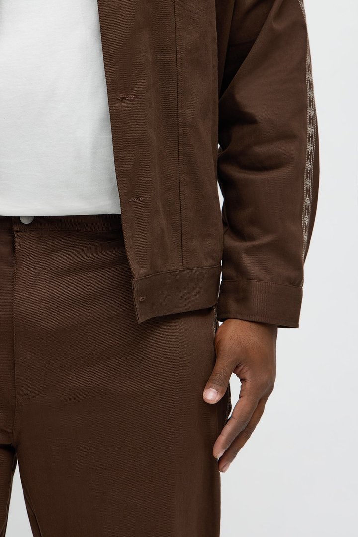 Stacked Slim Flare On A Loop Embroidered Stitch Pant - Brown
