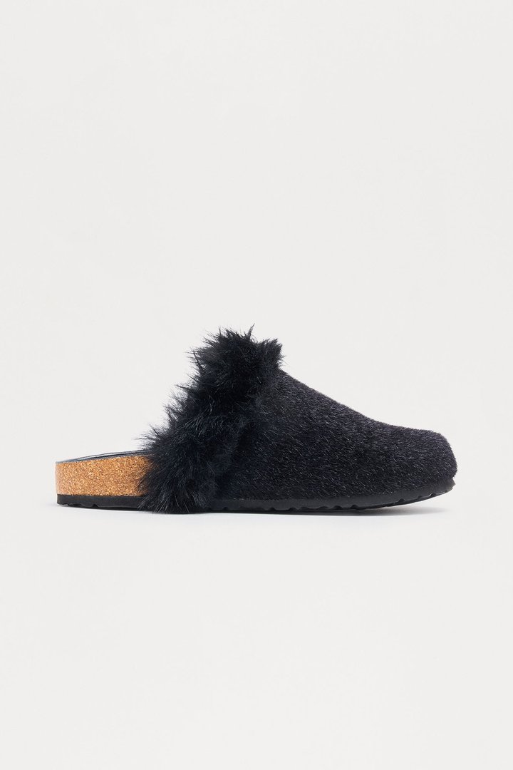 Taz Feather Trim Flats - Black