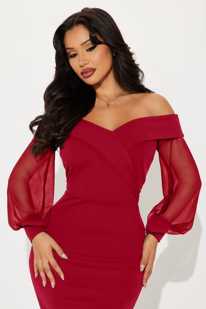 Mirabella Off Shoulder Midi Dress - Red