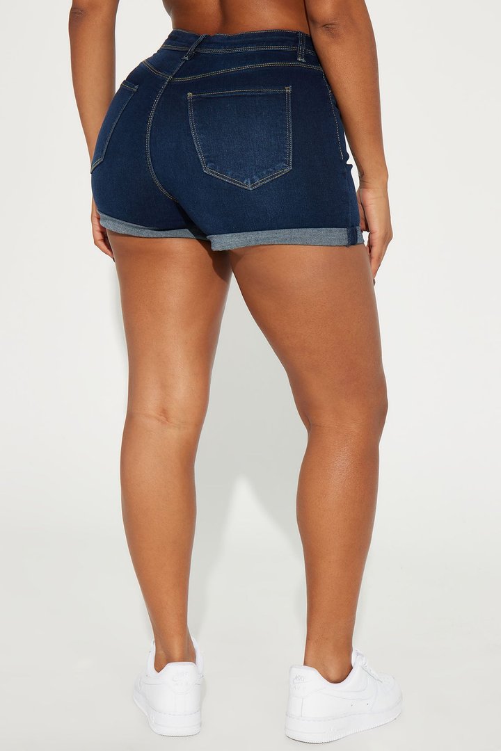 No Muffin Top Denim Shorts - Dark Denim