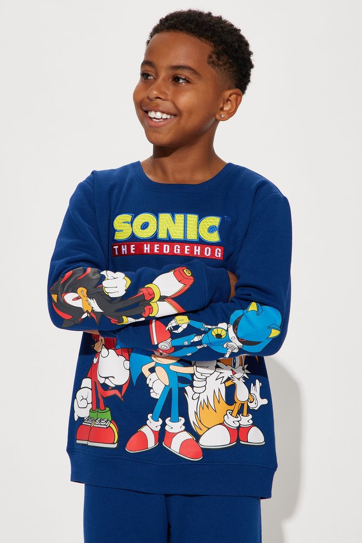 Mini Sonic Embroidered Fleece Jogger Set - Navy