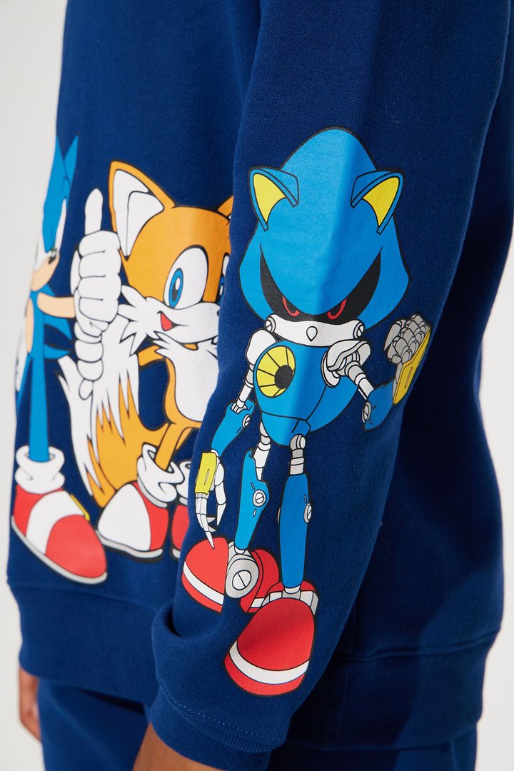 Mini Sonic Embroidered Fleece Jogger Set - Navy