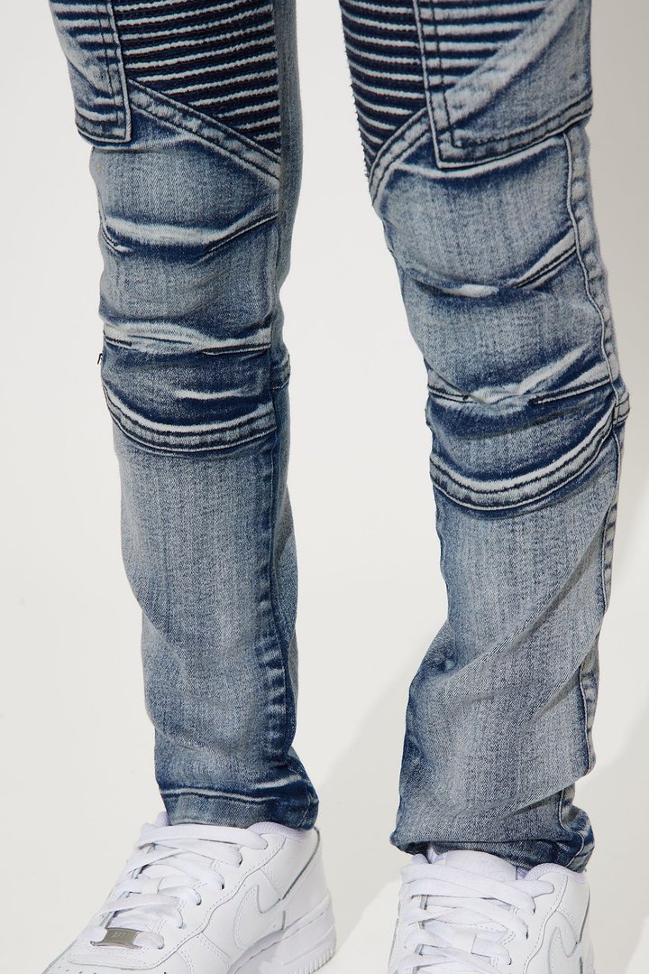 Mini Denim Rip And Repair Cargo Jeans - Blue Wash