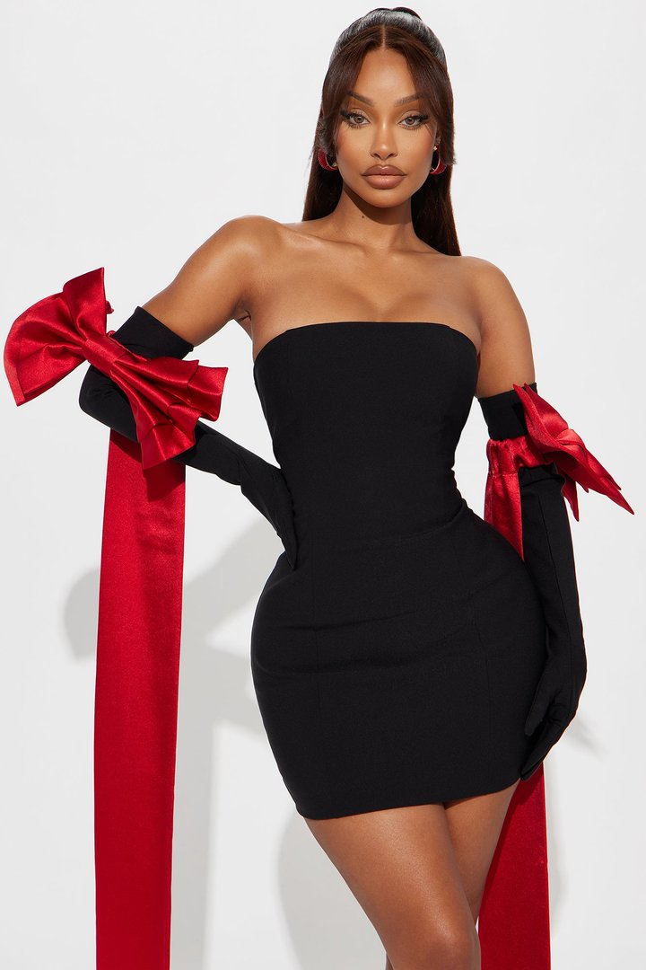 Put A Bow On It Strapless Mini Dress Set - Black/Red