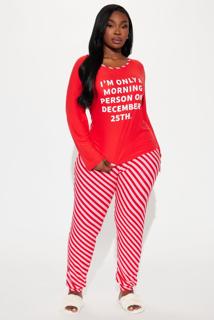 Only A Morning Person On Christmas PJ Jogger Set - Red/combo