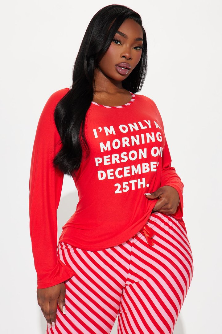 Only A Morning Person On Christmas PJ Jogger Set - Red/combo