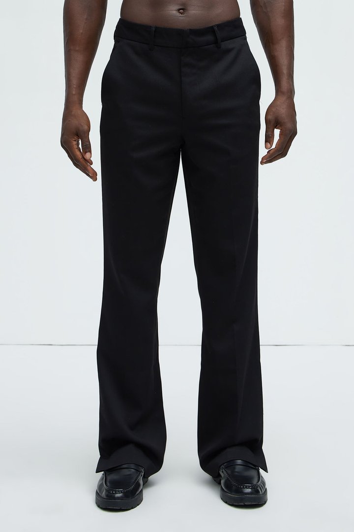 Don't Believe You Gabardine Slim Flare Slit Trouser - Black