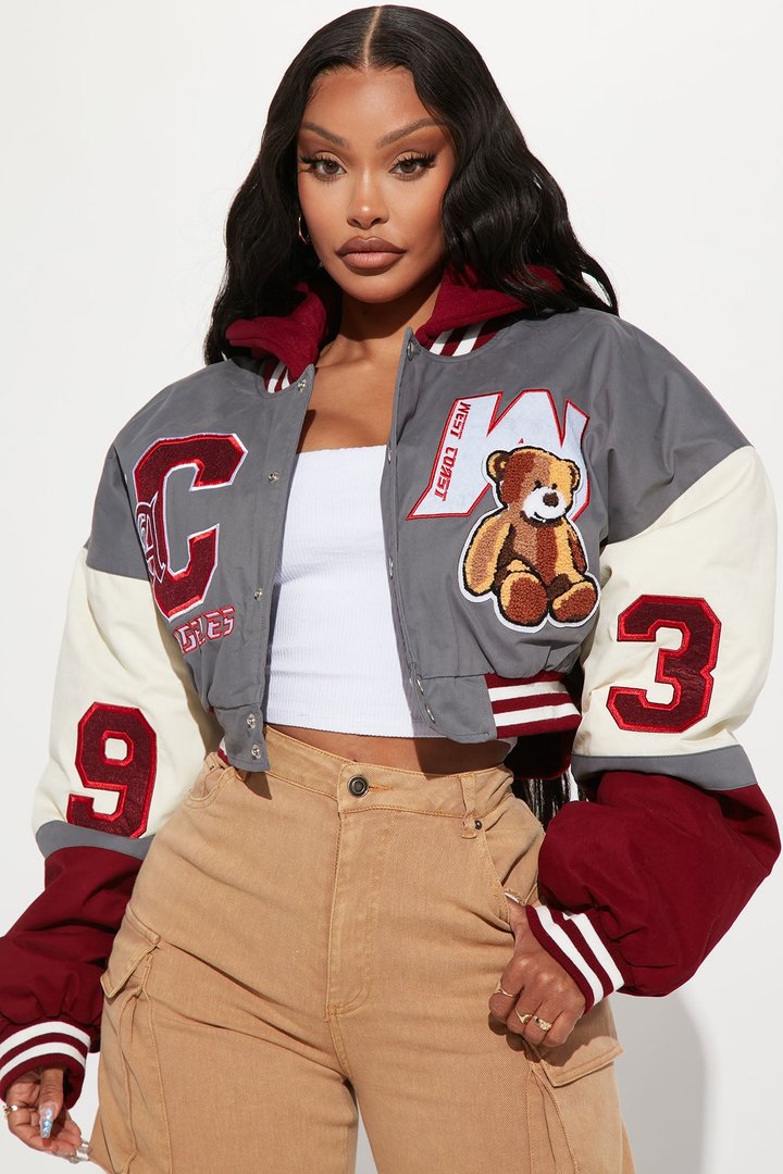 Cali Teddy Bomber Jacket - Grey/Combo