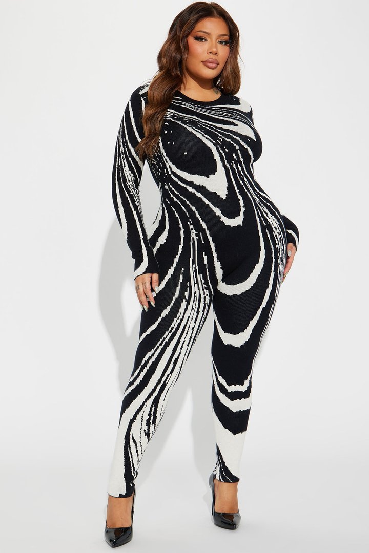 Darkest Secret Sweater Jumpsuit - Black/combo