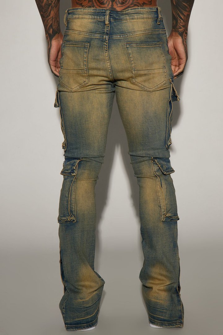 On The Set Stacked Skinny Snap Flare Jeans - Vintage Wash