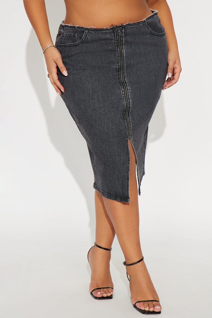 Sierra Deconstructed Waistband Denim Midi Skirt - Black Wash