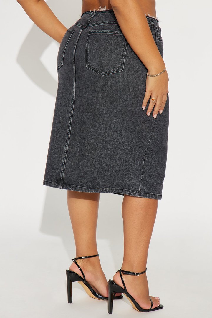 Sierra Deconstructed Waistband Denim Midi Skirt - Black Wash