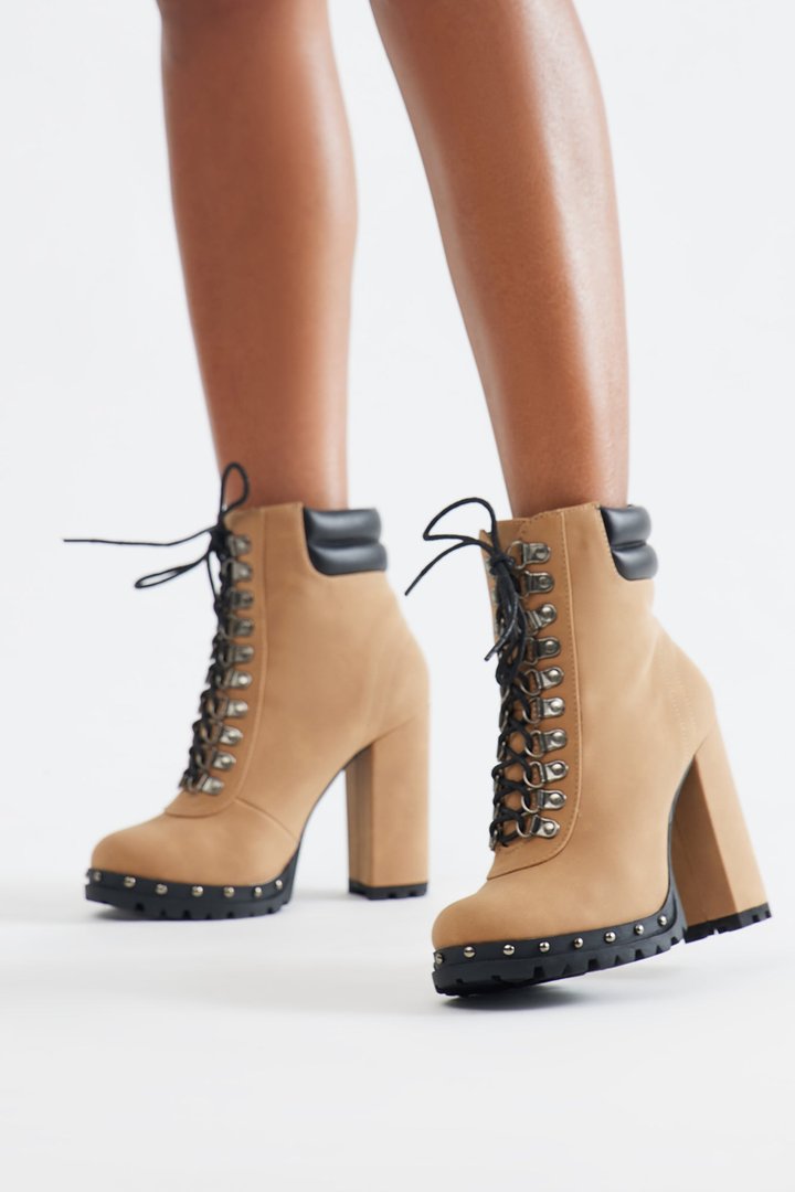 Issac Lace Up Booties - Tan