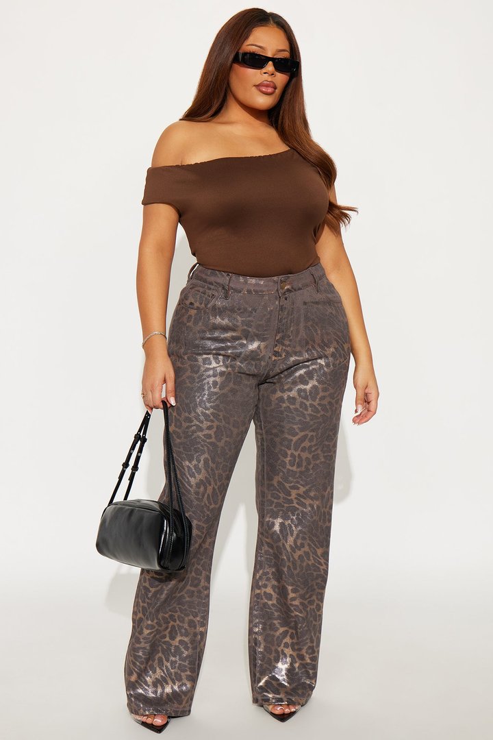Sadie Twill Rigid Straight Leg Leopard Pant 33 - Chocolate/Combo
