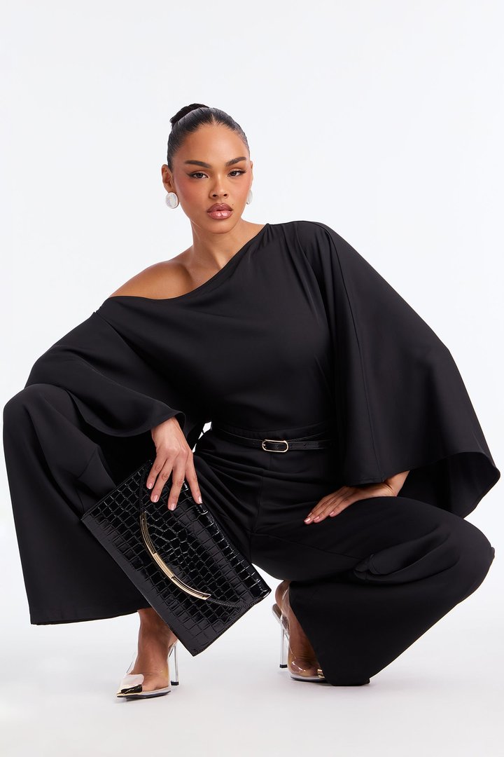Gala Ready Belted One Shoulder Jumpsuit - Black