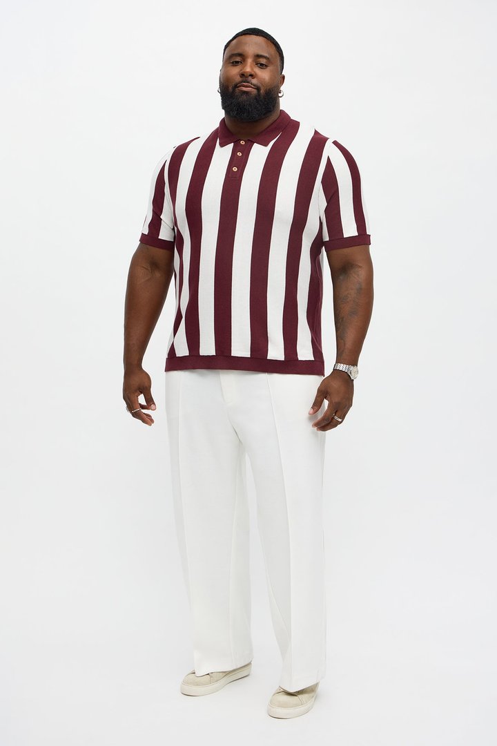 Old Sport Striped Short Sleeve Polo - Burgundy/combo